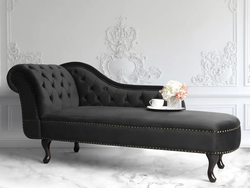 Left Hand Chaise Lounge Velvet Black Nimes