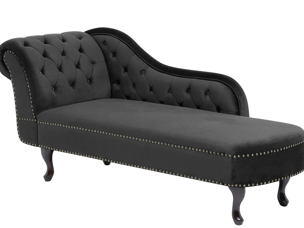 Left Hand Chaise Lounge Velvet Black Nimes