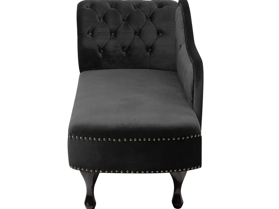 Left Hand Chaise Lounge Velvet Black Nimes