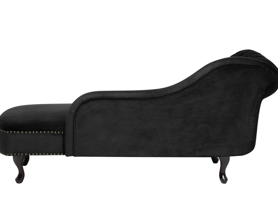 Left Hand Chaise Lounge Velvet Black Nimes