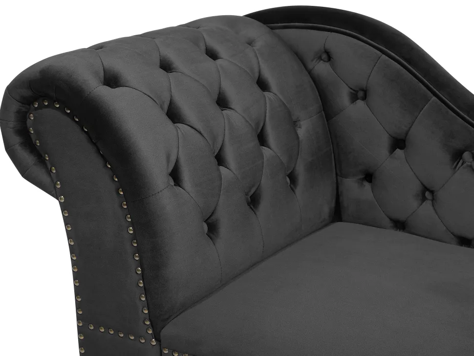 Left Hand Chaise Lounge Velvet Black Nimes