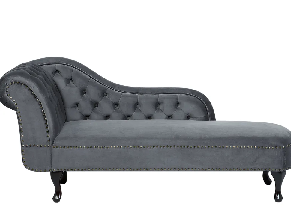 Left Hand Chaise Lounge Velvet Grey Nimes