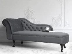 Left Hand Chaise Lounge Velvet Grey Nimes