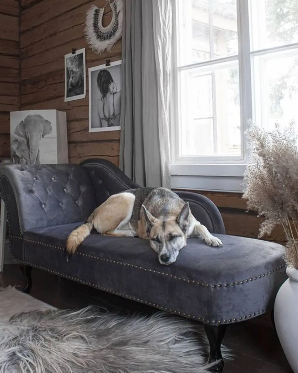 Left Hand Chaise Lounge Velvet Grey Nimes