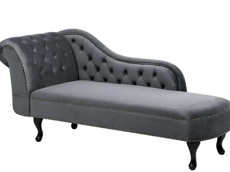 Left Hand Chaise Lounge Velvet Grey Nimes