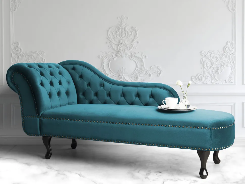 Left Hand Chaise Lounge Velvet Teal Nimes
