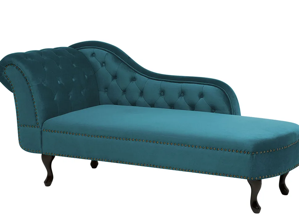 Left Hand Chaise Lounge Velvet Teal Nimes