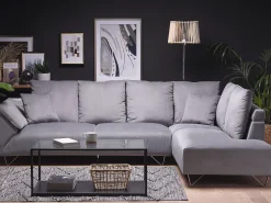 Left Hand Corduroy Corner Sofa Grey Lunner
