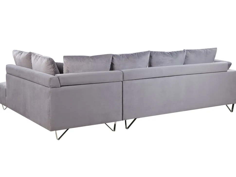 Left Hand Corduroy Corner Sofa Grey Lunner