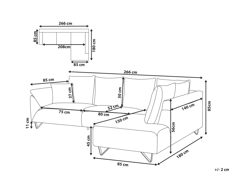 Left Hand Corduroy Corner Sofa Grey Lunner
