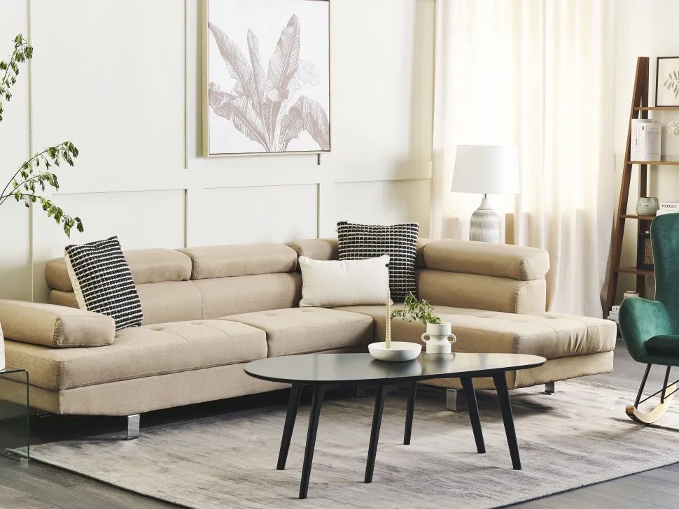 Left Hand Corner Fabric Sofa Beige Norrea