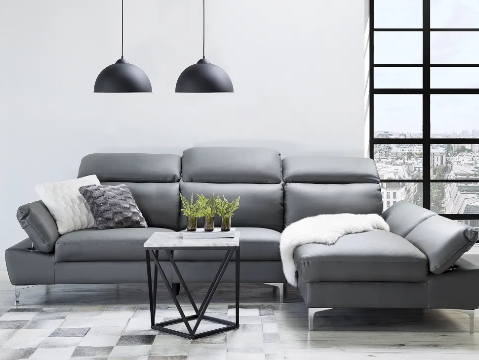 Left Hand Corner Sofa Leather Grey Farila