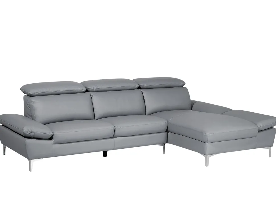 Left Hand Corner Sofa Leather Grey Farila