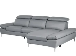 Left Hand Corner Sofa Leather Grey Farila