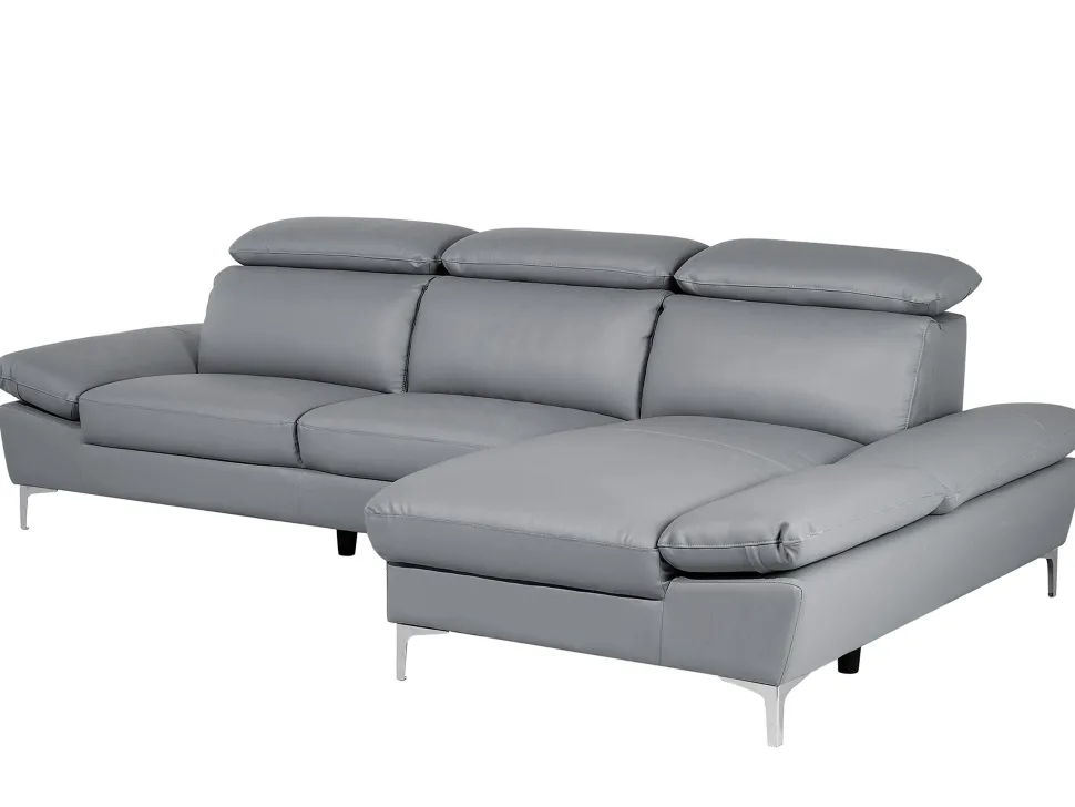 Left Hand Corner Sofa Leather Grey Farila