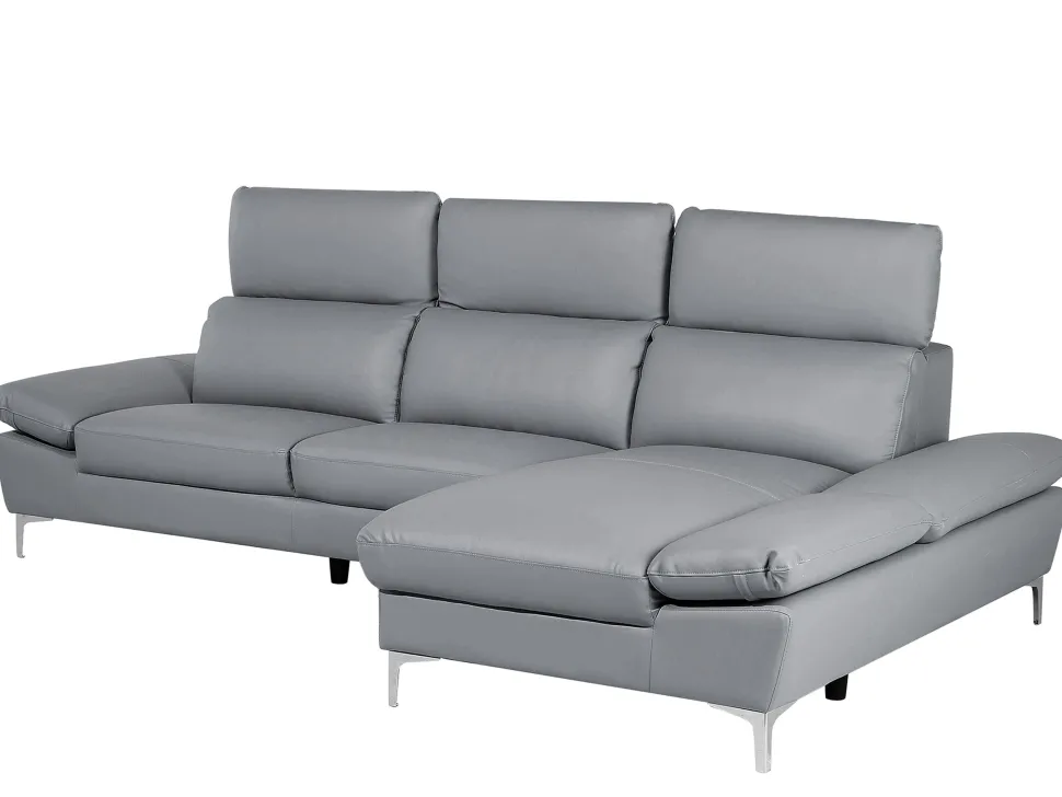 Left Hand Corner Sofa Leather Grey Farila