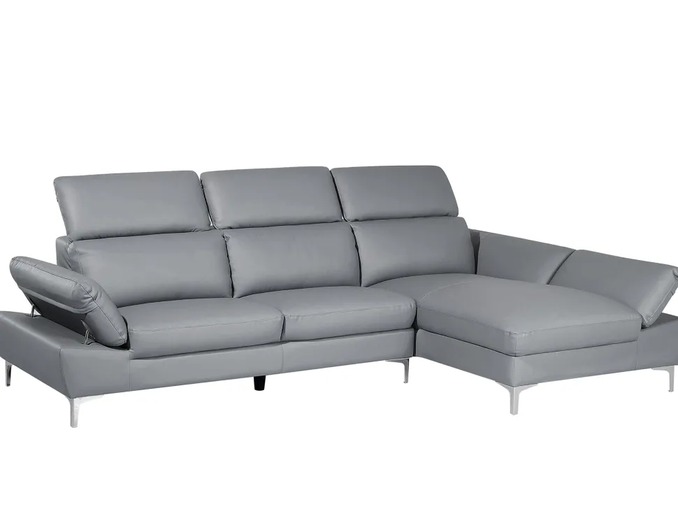 Left Hand Corner Sofa Leather Grey Farila