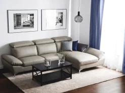 Left Hand Corner Sofa Leather Taupe Beige Farila
