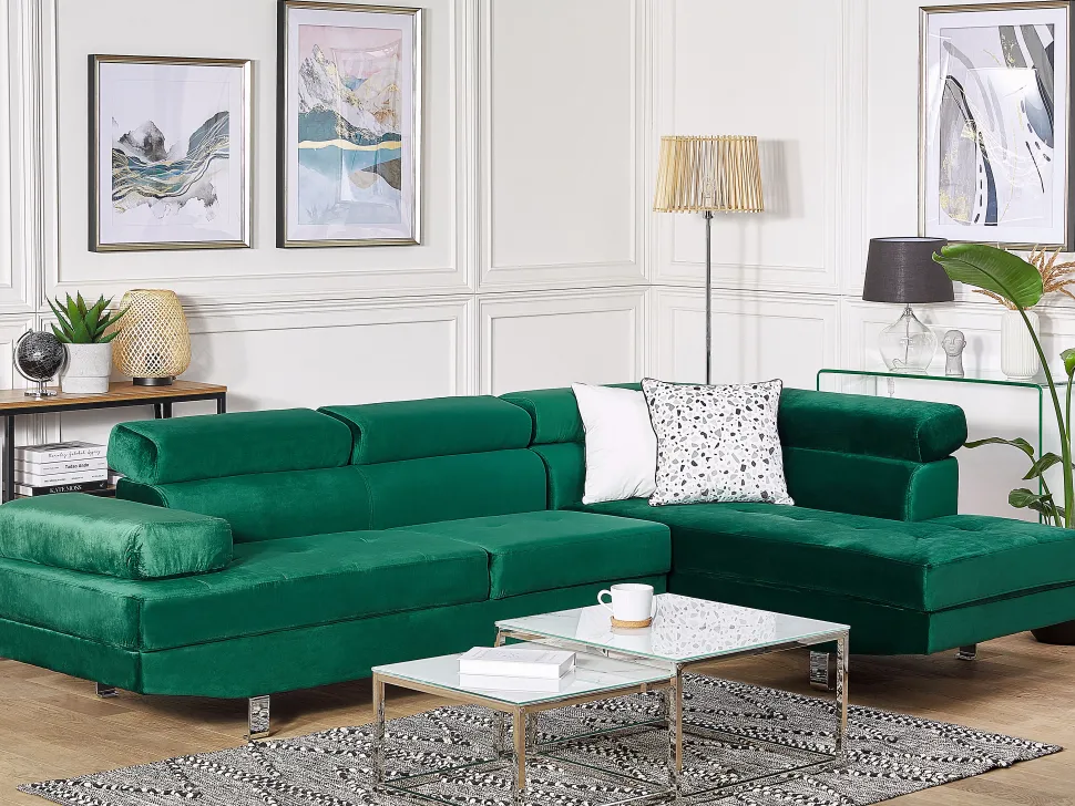 Left Hand Corner Velvet Sofa Green Norrea