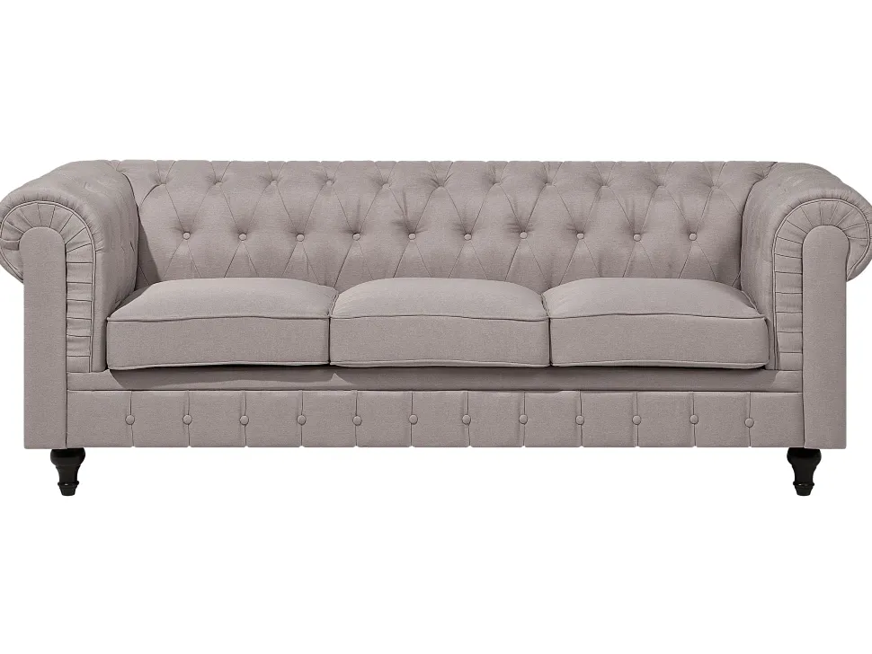 Left Hand Fabric Corner Sofa Beige Chesterfield