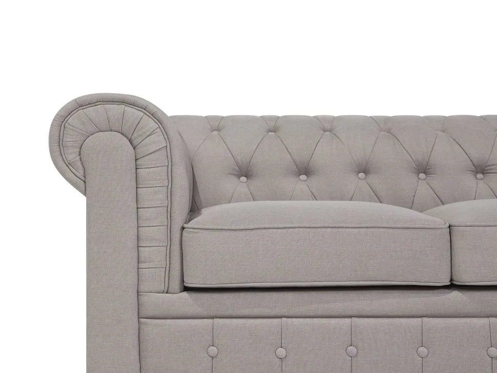 Left Hand Fabric Corner Sofa Beige Chesterfield