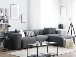 Left Hand Fabric Corner Sofa Dark Grey Dolva
