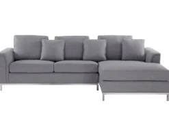 Left Hand Fabric Corner Sofa Light Grey Oslo