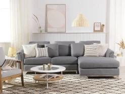 Left Hand Fabric Corner Sofa Light Grey Oslo