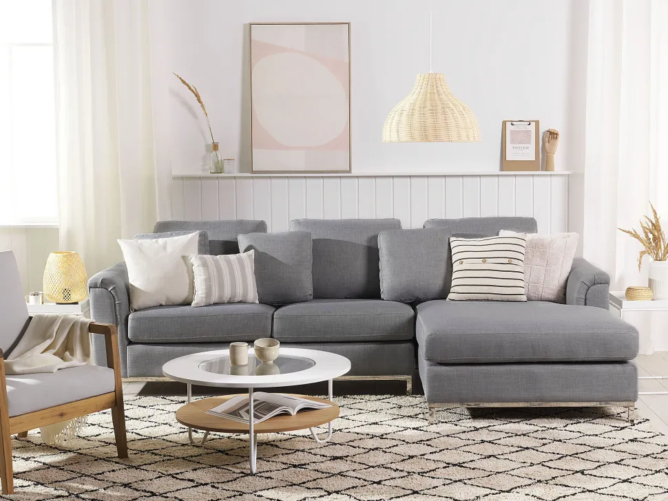 Left Hand Fabric Corner Sofa Light Grey Oslo