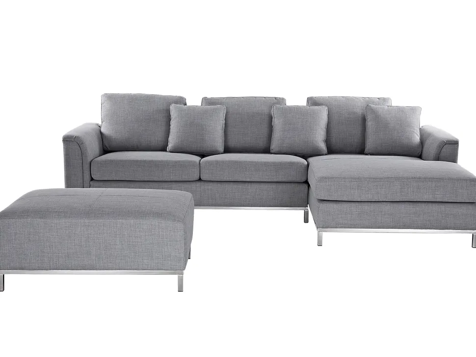 Left Hand Fabric Corner Sofa With Ottoman Light Grey Oslo