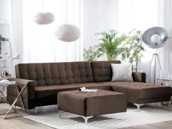 Left Hand Fabric Corner Sofa Dark Brown Aberdeen