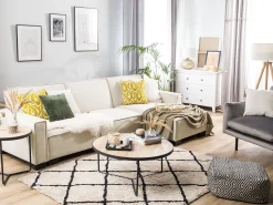 Left Hand Fabric Corner Sofa Bed Beige Romedal