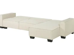 Left Hand Fabric Corner Sofa Bed Beige Romedal