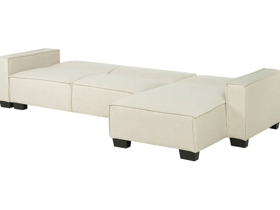 Left Hand Fabric Corner Sofa Bed Beige Romedal