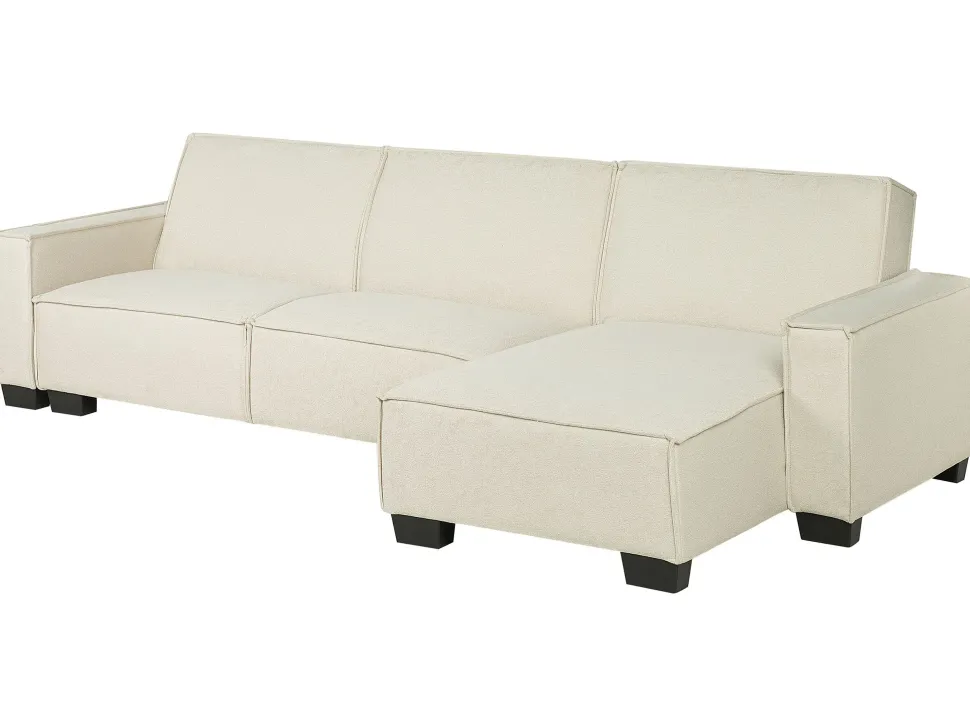 Left Hand Fabric Corner Sofa Bed Beige Romedal
