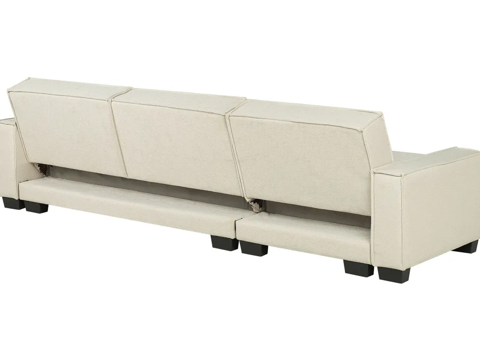Left Hand Fabric Corner Sofa Bed Beige Romedal