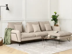 Left Hand Fabric Corner Sofa Beige Sersan