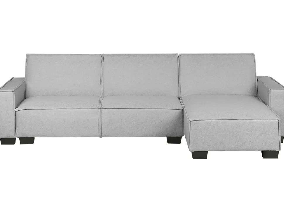 Left Hand Fabric Corner Sofa Bed Light Grey Romedal