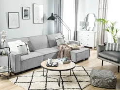 Left Hand Fabric Corner Sofa Bed Light Grey Romedal