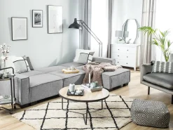 Left Hand Fabric Corner Sofa Bed Light Grey Romedal