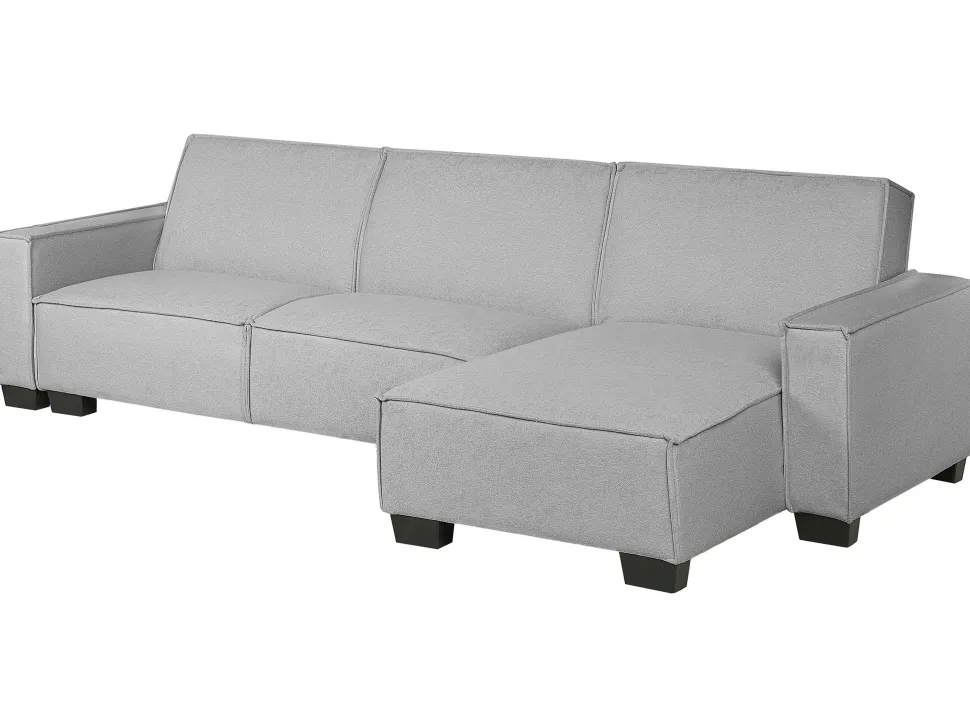 Left Hand Fabric Corner Sofa Bed Light Grey Romedal