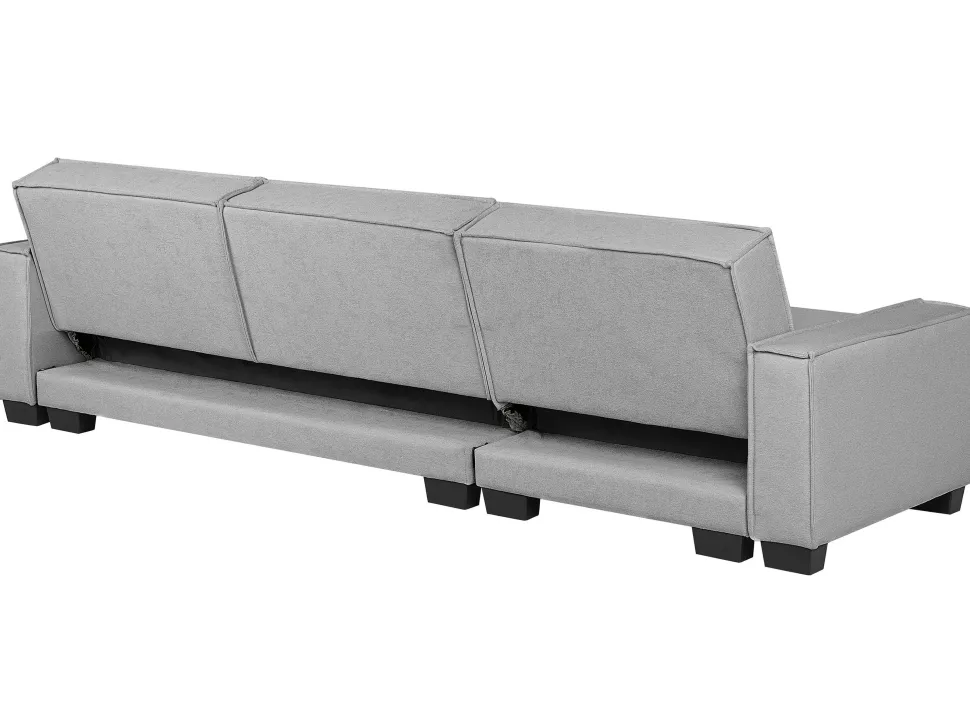 Left Hand Fabric Corner Sofa Bed Light Grey Romedal