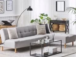 Left Hand Fabric Corner Sofa Bed Light Grey Alsten