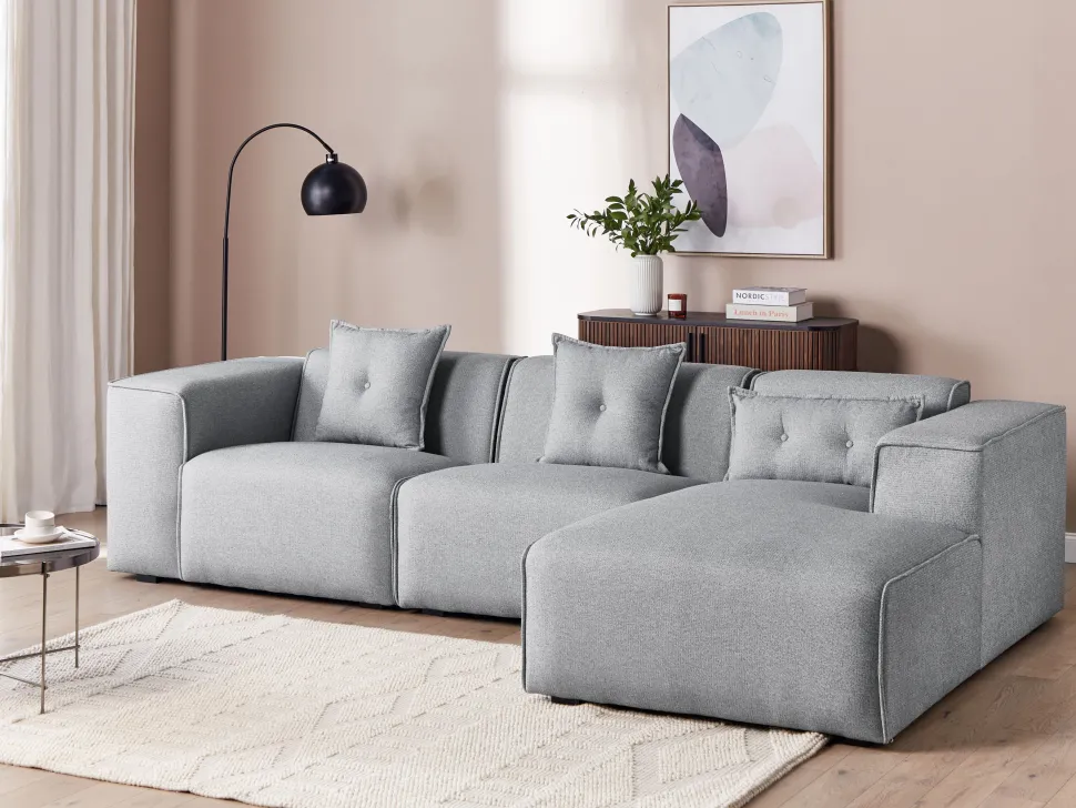 Left Hand Fabric Corner Sofa Grey Dolva