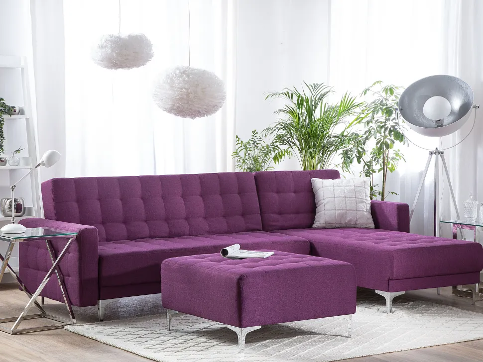 Left Hand Fabric Corner Sofa Purple Aberdeen