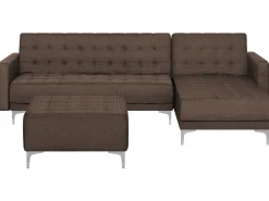 Left Hand Fabric Corner Sofa With Ottoman Brown Aberdeen