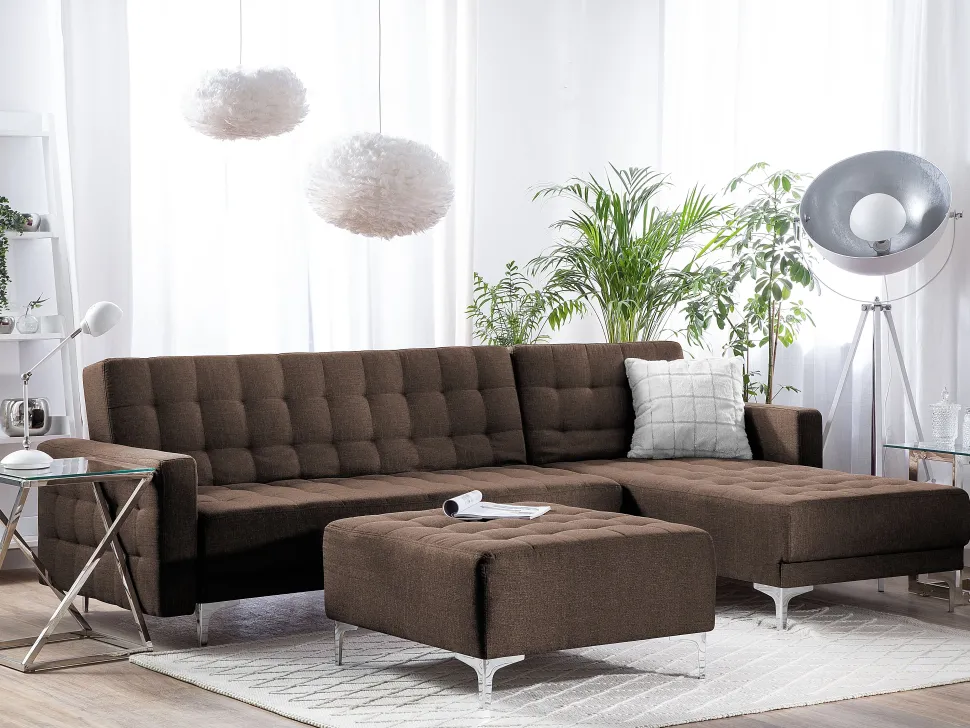 Left Hand Fabric Corner Sofa With Ottoman Brown Aberdeen
