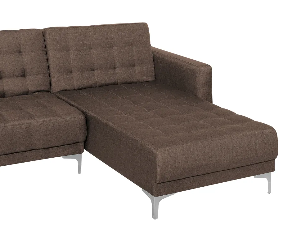 Left Hand Fabric Corner Sofa With Ottoman Brown Aberdeen