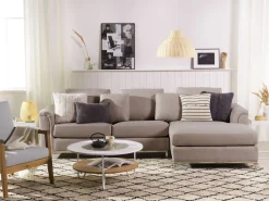 Left Hand Fabric Corner Sofa Beige Oslo