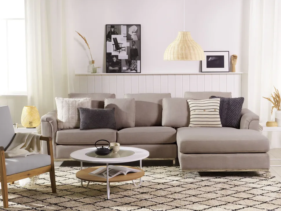 Left Hand Fabric Corner Sofa Beige Oslo